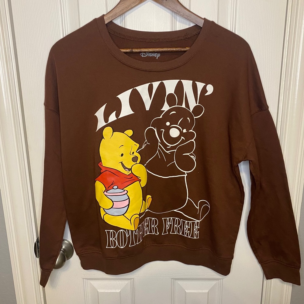 Disney Sweatshirt Womens Medium Winnie the Pooh Livin‎ Bother Free Brown Graphic
